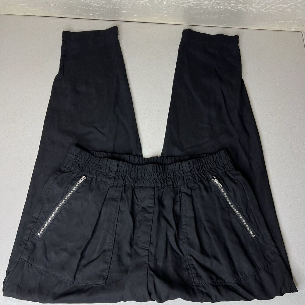 Sundance Black Tencel Pants Womens 12 Elastic Waist Zip Pockets Tapered